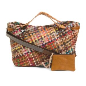 🤎🔹️AMERILEATHER 🔹️leather Cybil Muliticolor  Woven Shoulder Bag